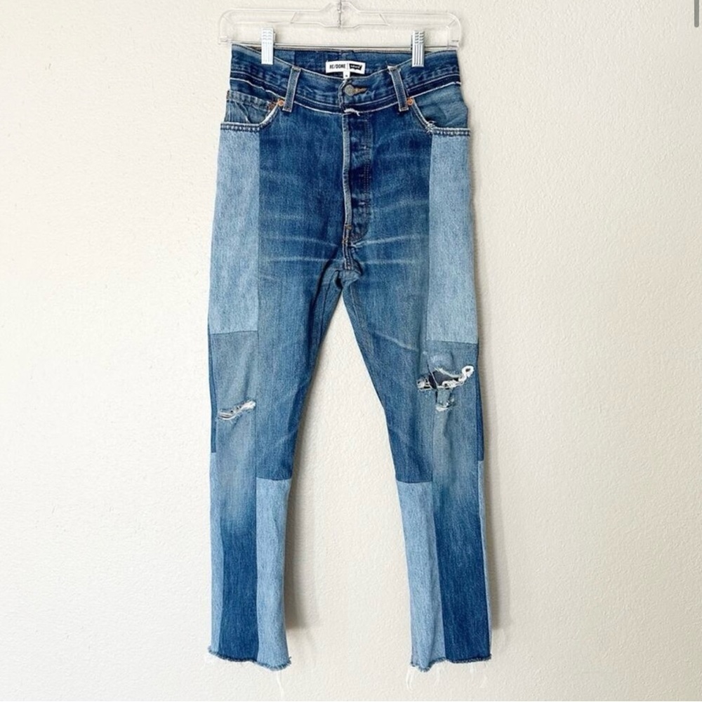Re/Done Jeans Womens Patchwork Slim/Skinny Jeans Fly Distressed Cropped 26 .